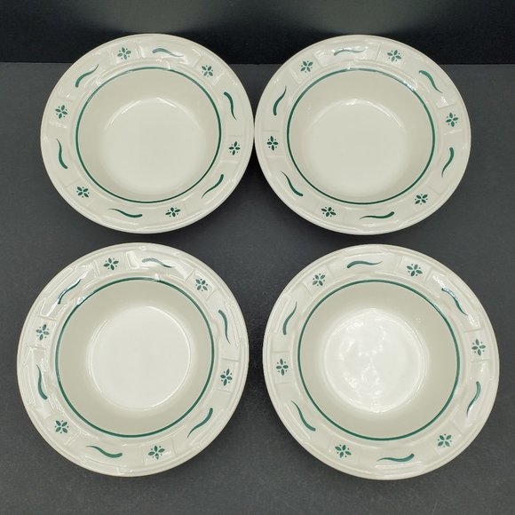 Longaberger Woven Traditions Heritage Green Rim Fruit Dessert Sauce Soup Bowls - Picture 1 of 8
